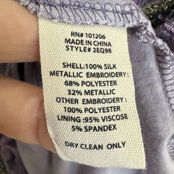 Soft Surroundings Floral Embroidered Silk Tunic XL Purple Fairy Whimsical Boho - Picture 9 of 9